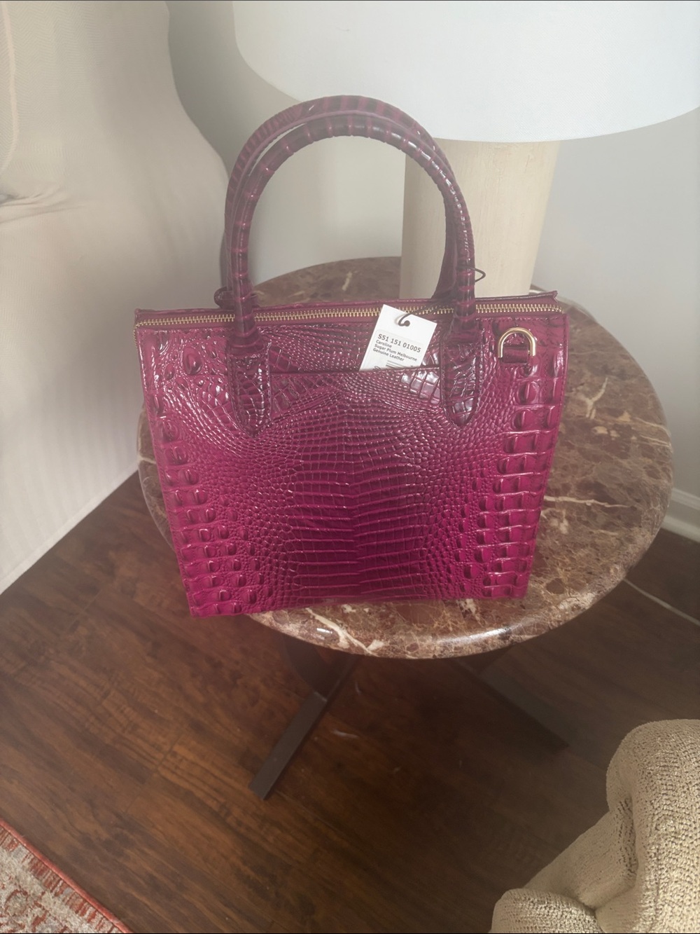 Brahmin Croc-Embossed Magenta Satchel - Picture 2 of 5